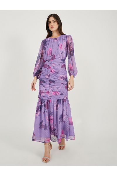 Styli All Over Floral Print Doppy Balloon Sleeves Mermaid Hem Maxi Dress
