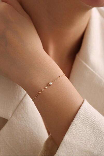 Tufanlar Kuyumculuk 14 Ayar Beyaz Kalpli Zincir Altın Bileklik