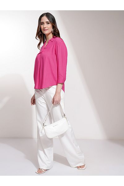 Tokyo Talkies By Styli Solid Curved Hem Collared Blouse