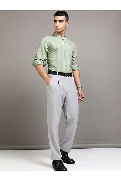Highlander By Styli Regular Fit Mandarin Collar Striped Shirt