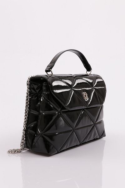DGN 7267 Model - Black Patent Leather Women's Shoulder and Clog Bag
