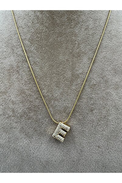 simplicist Taşlı Minimal E Harf Çelik Kolye 40-5 Cm