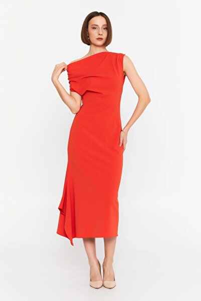 KAMEYA DRAPELİ ASİMETRİK ELBİSE 25S40760