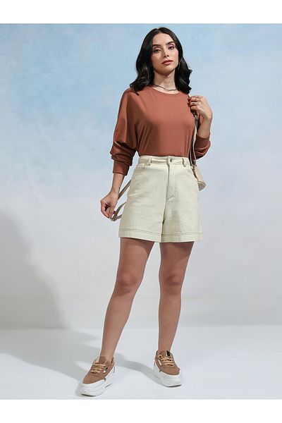 Tokyo Talkies By Styli Solid Round Neck Curved Hem T-Shirt