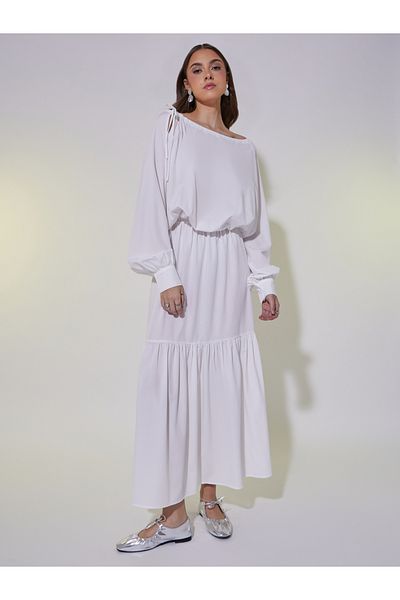 Take Two By Styli Volume Sleeve Tie-Up Detail A-Line Maxi Dress