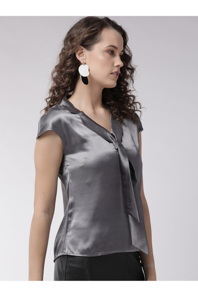 Mish By Styli Regular Fit Satin Tie-Up Neck Top