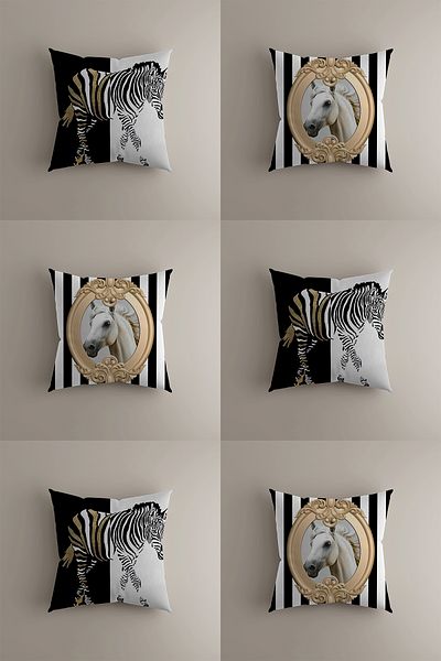 LadiesHome Black and White Zebra and Horse Pattern Throw Pillow Cover - Modern Stylish Design - Double Sided 43X43 cm
