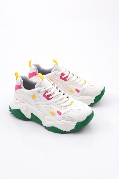 DGN Pantofi sport cu șireturi, cu talpă groasă, alb, galben fucsia 762483138