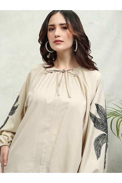Tokyo Talkies By Styli Floral Print Balloon Sleeve Top with Tie-Up Neck