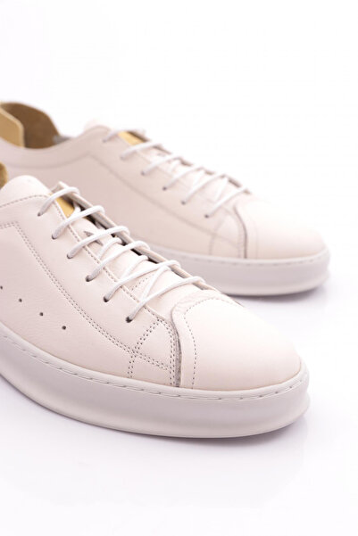 DGN Erkek Yuvarlak Burun Bağcıklı Sneaker Ayakkabı Hakiki Deri Kırık Beyaz 66913616