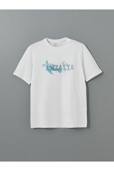 LC Waikiki Ανδρικό μπλουζάκι LCW Crew Neck Antalya με στάμπα από βαμβακερό χτενισμένο βαμβάκι