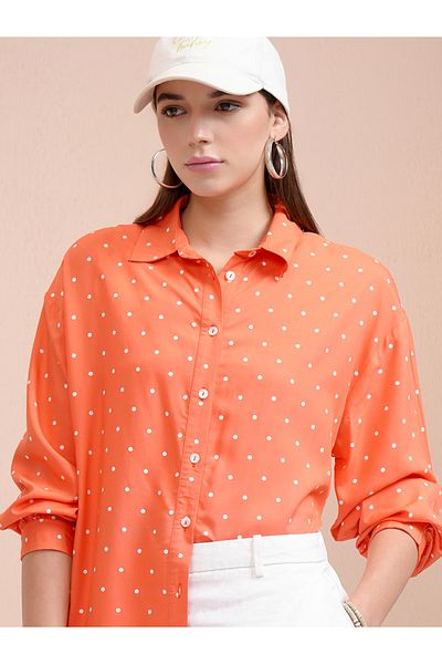 Tokyo Talkies By Styli Polka Dot Printed Oversized Shirt
