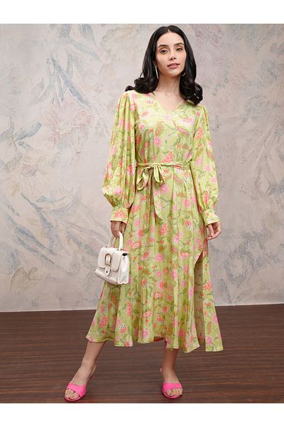 Vishudh By Styli Floral Printed Side Slit A-Line Midi Dress