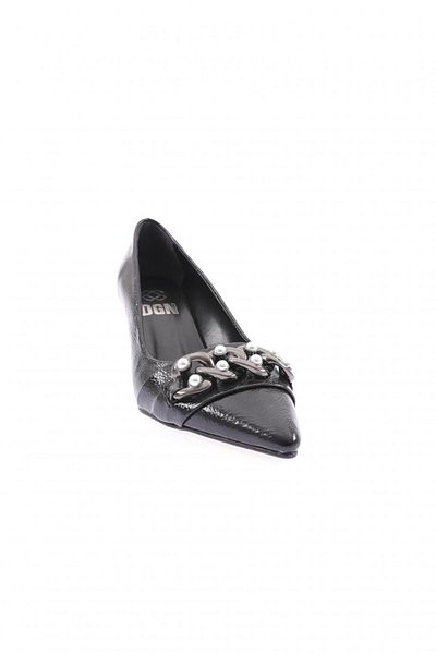 DGN Fb-39-1563 Black Patent Leather - Women's Heeled Shoes with Pearl and Stone Twist Accessories