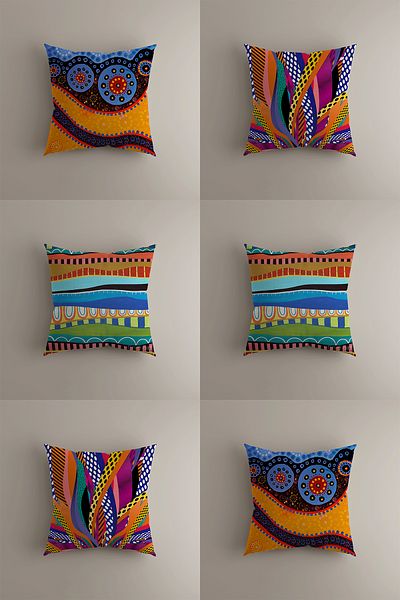 LadiesHome Ethnic Patterned 6-Piece Throw Pillow Cover Set - Vibrant Color Digital Printed - 43X43 cm