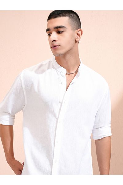 Highlander By Styli Solid Relaxed Fit Mandarin Collar Shirt