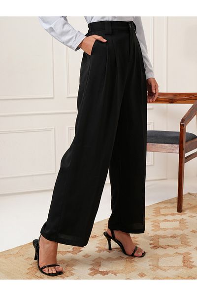 Tokyo Talkies By Styli Mid Rise Flared Parallel Trousers