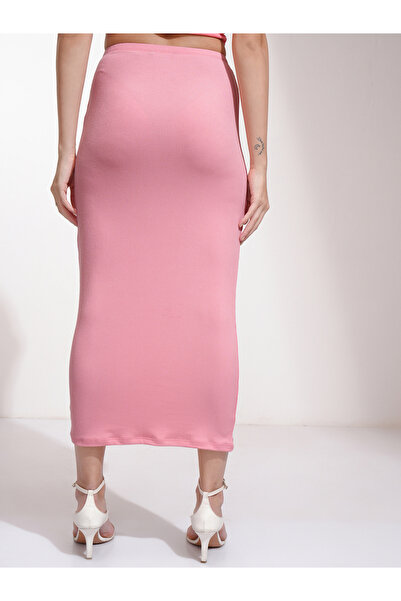 Tokyo Talkies By Styli Mid Rise Ribbed Bodycon Midi Skirt