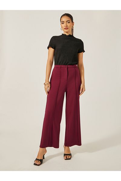Styli Mid Rise Wide Leg Pants with Pintuck Detail
