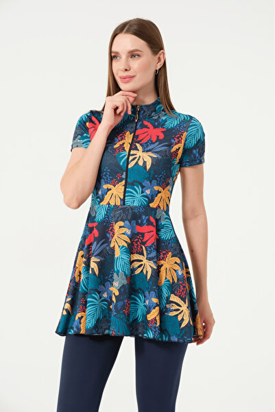 İYİBU Ημίκλειστο κοντομάνικο 4 τμχ Γυναικείο Σετ μαγιό φόρεμα - Top, Bottom, Bonnet, Bustier