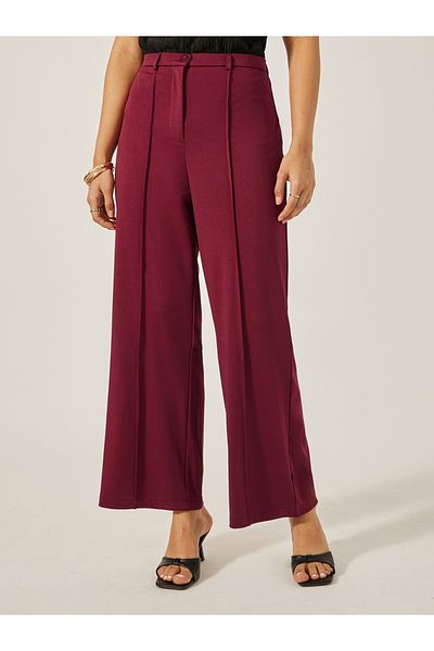 Styli Mid Rise Wide Leg Pants with Pintuck Detail