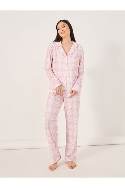 Styli Heart Checked Button Placket Shirt and Pyjama Set