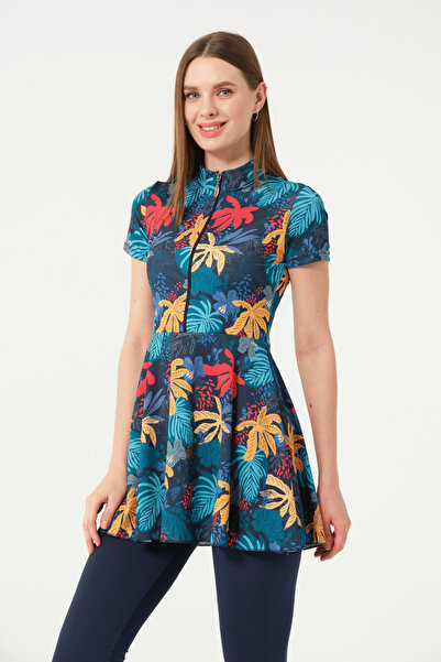 İYİBU Ημίκλειστο κοντομάνικο 4 τμχ Γυναικείο Σετ μαγιό φόρεμα - Top, Bottom, Bonnet, Bustier