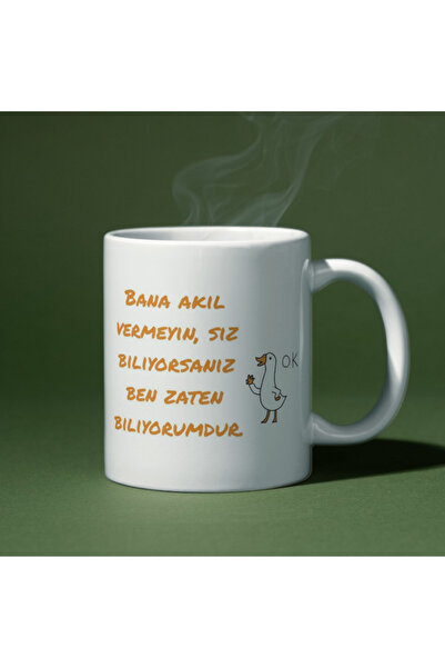 rk tasarım Bana Akıl Vermeyin Yazılı Eğlenceli Özel Tasarım Baskılı Kupa Bardak