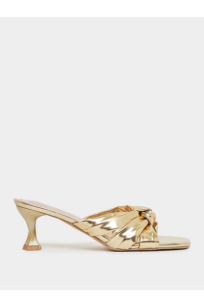 Styli Metallic Cross Knot Strap Kitten Heel Sandals