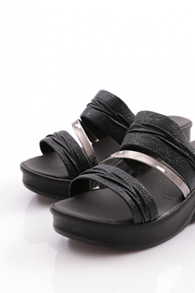 DGN 2144-22y Black Suede Women's Slippers - Plain and Double Striped