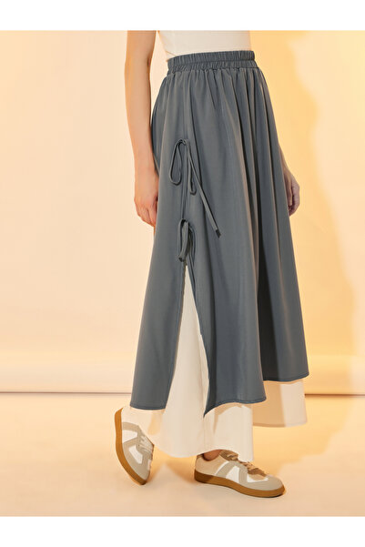 Take Two By Styli Color Block Layered A-Line Maxi Skirt with Tie-Up Detail