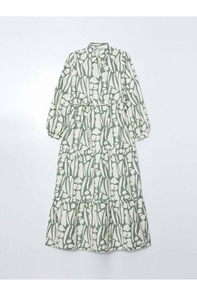 LC Waikiki Lcwaikiki Classic Shirt Collar Print Poplin Women Dress