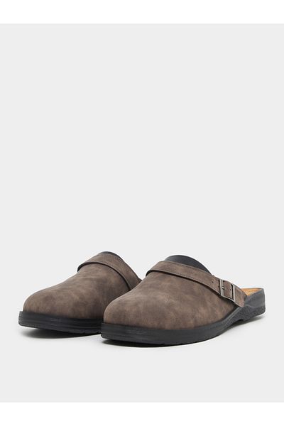 Styli Faux Leather Slip On Clogs with Buckle Detail
