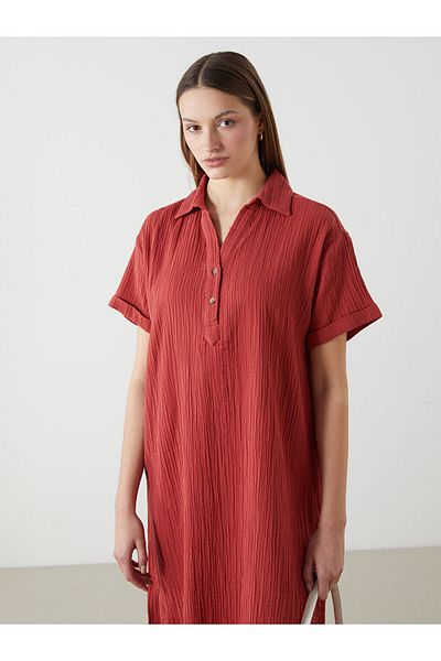 LC Waikiki New Season Shirt Collar Textured Oversize Women's Dress - S5Kd16Z8