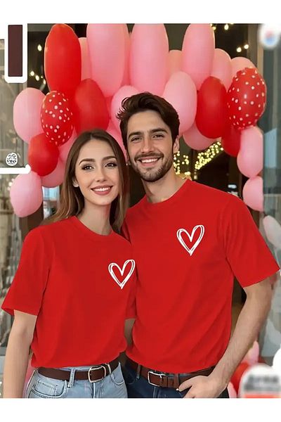 FULL TOLERANCE Yd Design Heart Print Lovers Couple's Oversize T-Shirt