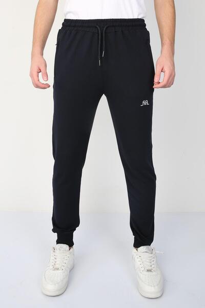 NEW YEAR FİT Two Thread Embroidered Men's Sweatpants with Cuffs