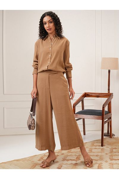 Tokyo Talkies By Styli Solid Mid Rise Wide Leg Trousers