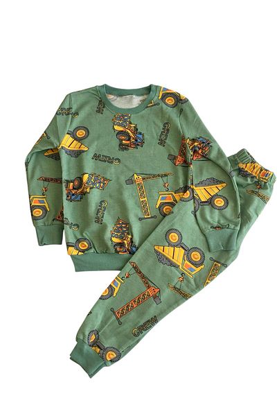 Arya Nisa Kids Boy's Green Tractor Figure Seasonal Long Sleeve Pyjamas Suit