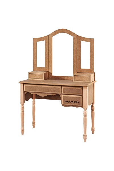 Mobilya Baba Tosya 3 Çekmeceli Tornalı Makyaj Masası Cilasız Ham Ahşap