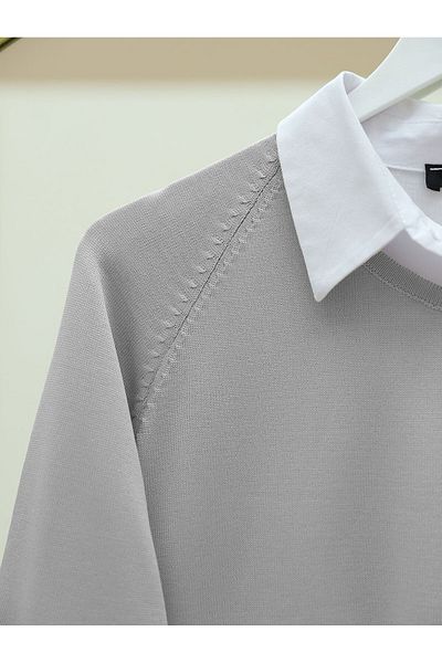 Modamorfo Split Knitwear Tunic with Button Detail on Sleeves and Skirts - Gray