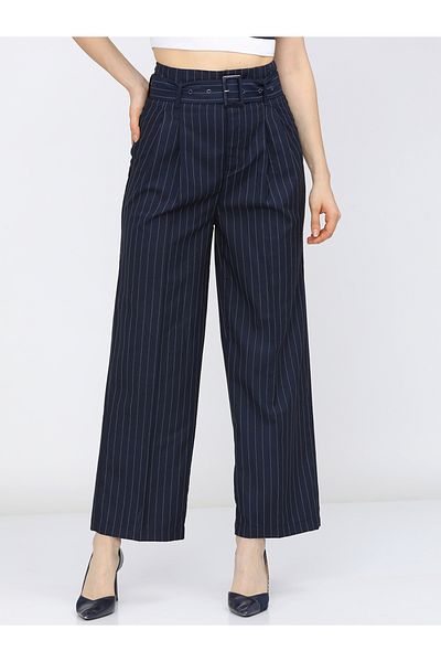 Tokyo Talkies By Styli Striped High Rise Trousers