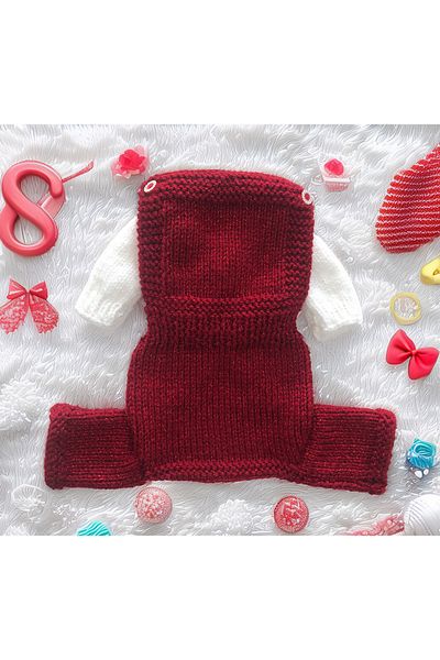 Lady Fify Luminous Red White Sweater Jumpsuit Wool Suit for Cat Dog