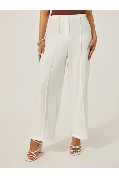 Styli Mid Rise Wide Leg Pants with Pintuck Detail
