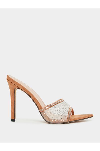 Styli Suede Look Embellished Stiletto Heel Sandals