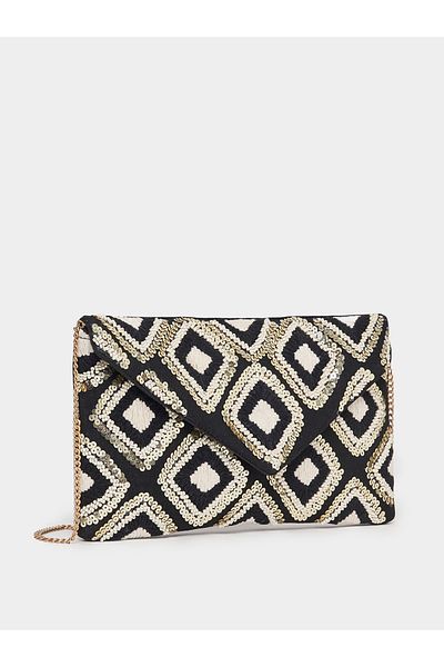 Styli Diamond Embellished Clutch with Chain Strap