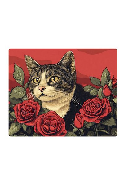 lili hediyelik Floral Cute Cat Printed Mousepad 17.5X21.5 cm