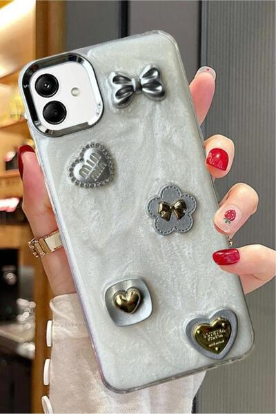 3GEN CASE غطاء صلب لامع مزين بشريط حجري ثلاثي الأبعاد على شكل فراشة وقلب لامع...