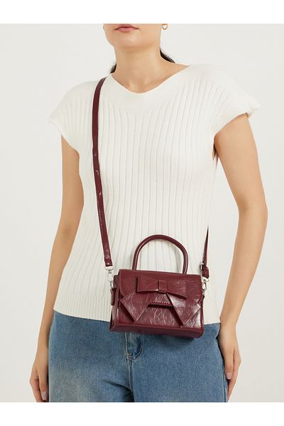 Styli Textured Ribbon Accent Handbag with Top Handle