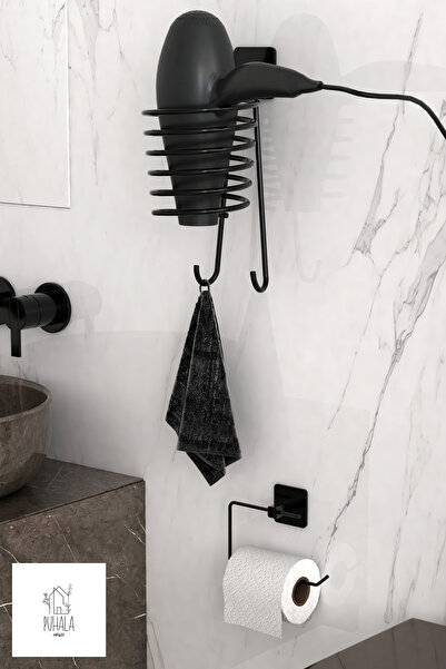 Genel Markalar Siyah Yapışkanlı Fön makinesi askısı Tuvalet kağıdı askısı fön...