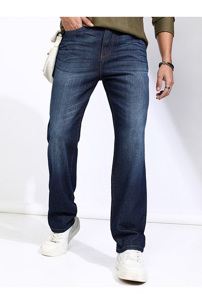 Highlander By Styli Mid-Rise Straight Fit Faded Jeans